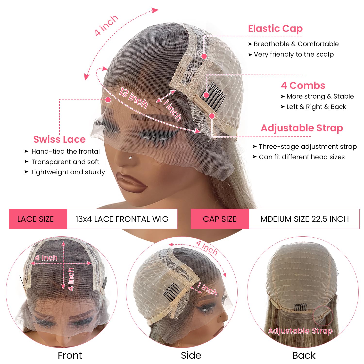 20 Inch Balayage Human Hair Wigs Ombre Ash Blonde 13x4 HD Transparent Chestnut Brown to Ash Blonde Highlight Lace Front Remy Hair with Brown Roots for Women Pre Plucked with Baby Hair 150% Density